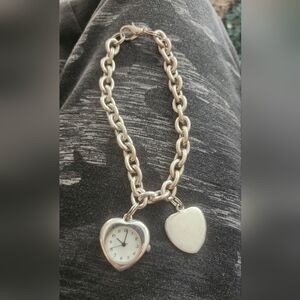 Silver Heart Charm Bracelet with Watch **Needs Battery**